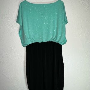 Teal and Black Short Sleeve Elegant Dress